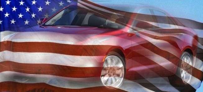 En bil med ett amerikanskt flagg (AI text)