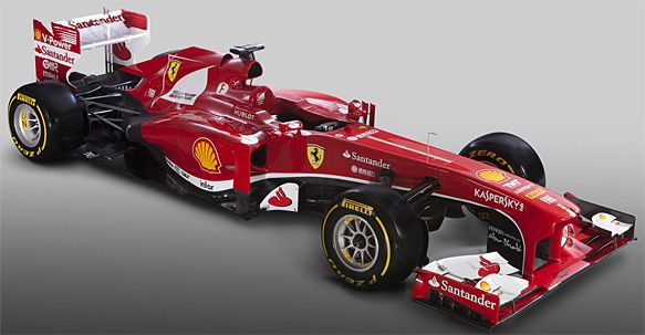 En Ferrari F1-bil på en grå bakgrund. (AI text)