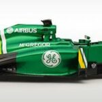 En grön och gul racingbil (AI text)