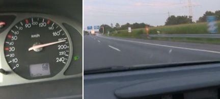 En bil körer längs vägen med en hastighetsmätare. (AI text)