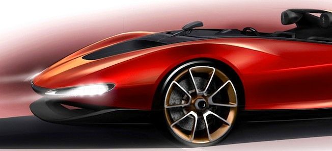 en konceptbil med rött yttre och svart inredning (AI text)