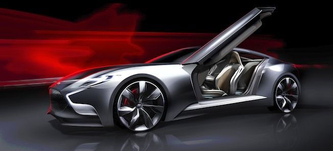 En konceptbil med en röd dörre. (AI text)