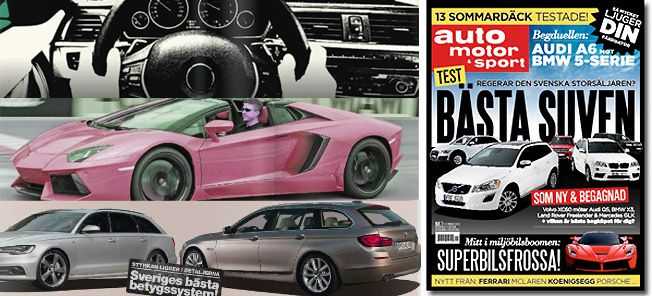 En tidskrifts omslag med en bil och en kvinna. (AI text)