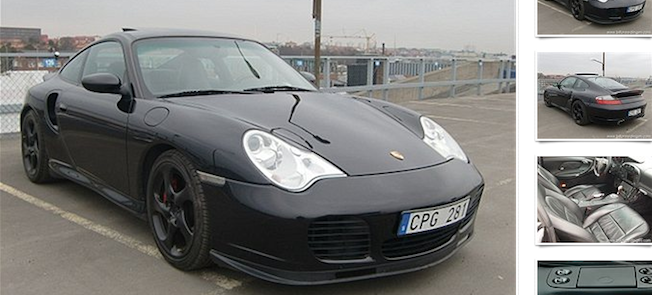 En svart Porsche 911 GTS parkerad på en parkeringsplats. (AI text)