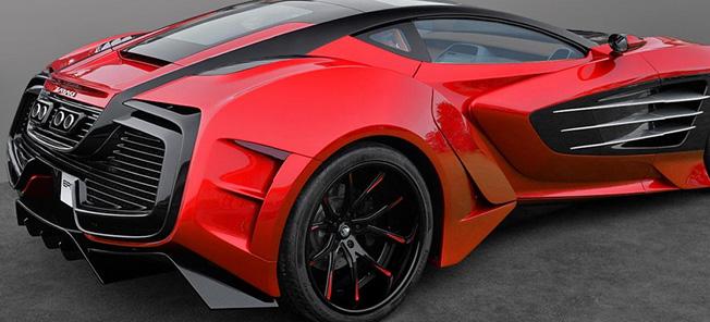 En röd sportbil med svart tak. (AI text)