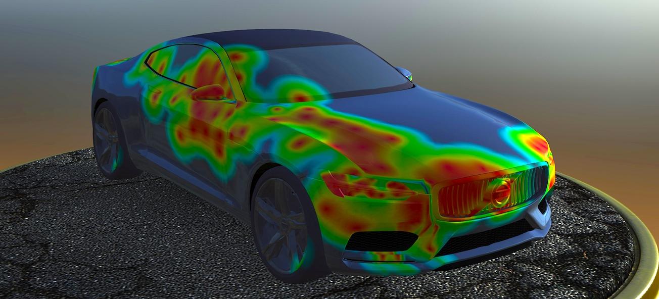 En bil med en värmekarta på den (AI text)