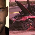 En man står bredvid en bil som har blivit totalförstörd. (AI text)