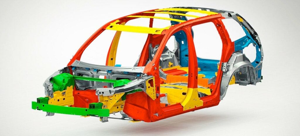 En bil med sin kaross bortklippt (AI text)