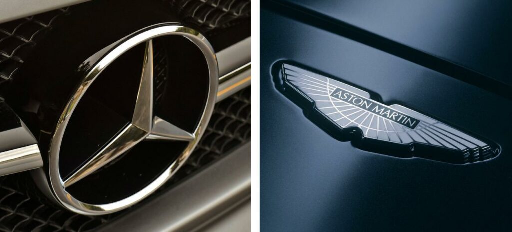 Mercedes-Benz logotyper på en bil (AI text)
