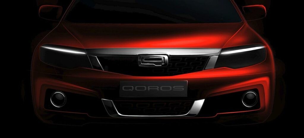 En röd SUV i en mörk rum. (AI text)