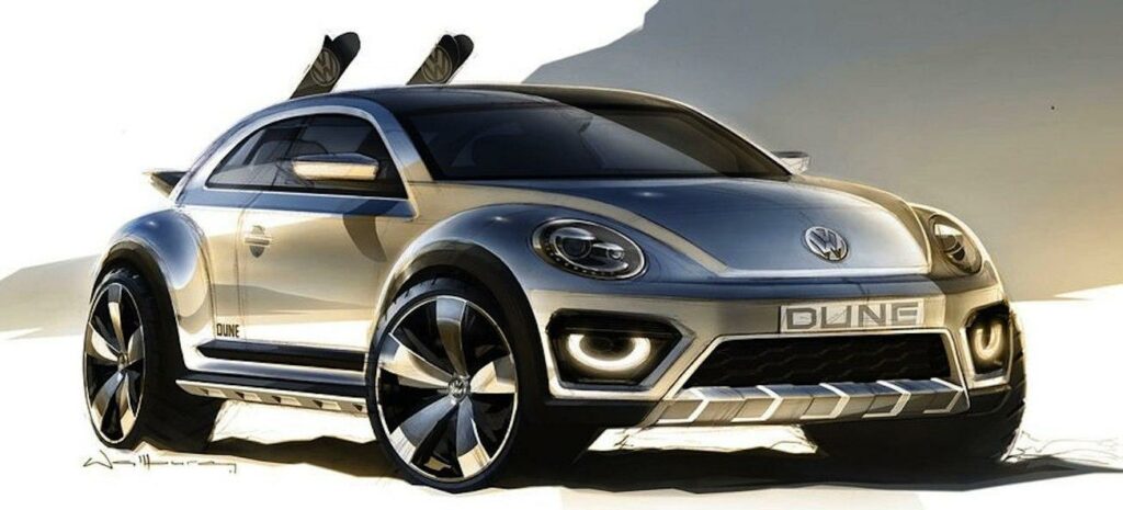 En VW-kärra visas i en teckning. (AI text)