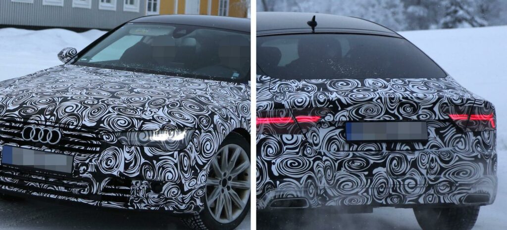 Audi S6 spåras i snö. (AI text)