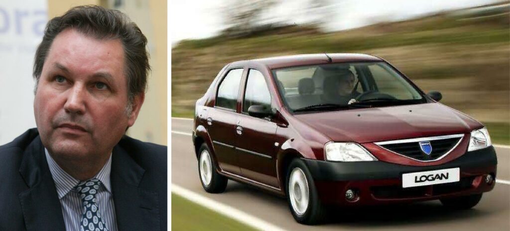 En man i kostym och slips kör en bil. (AI text)