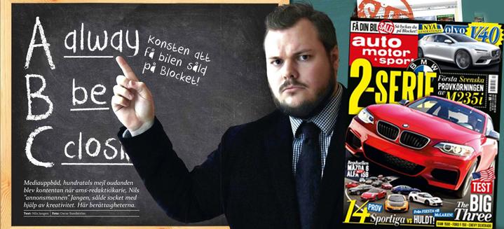 En man pekar på en. (AI text)