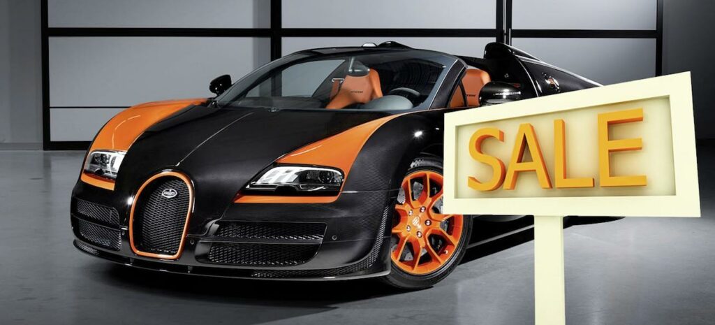 En Bugatti Veyron att försäljning (AI text)