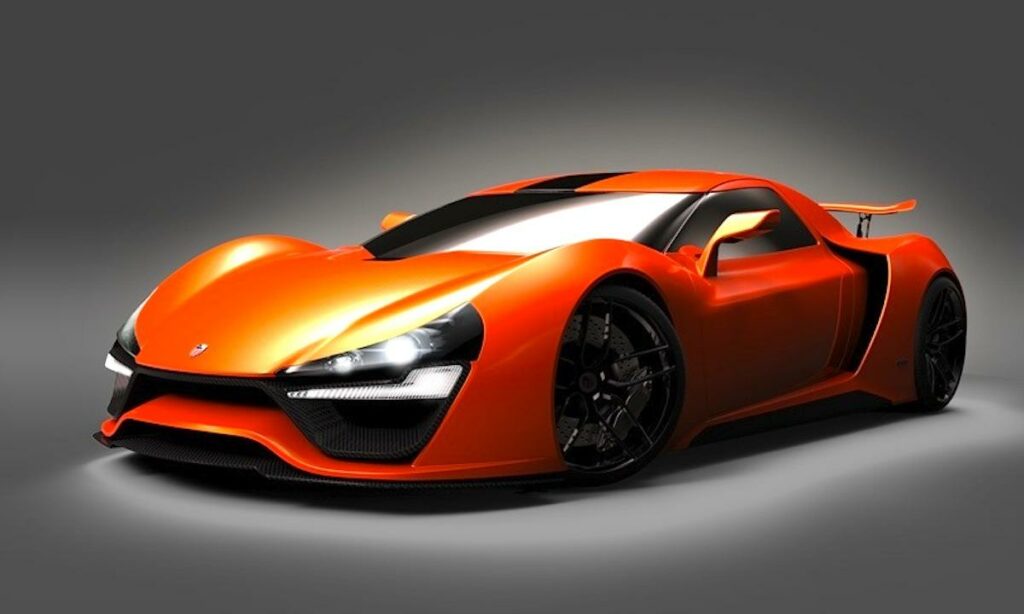 En konceptbil i en mörk rum. (AI text)