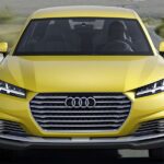 En Audi Q3 SUV kör på en landsväg. (AI text)