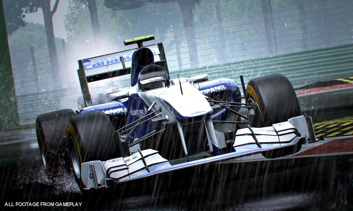 En racebil kör i regnigt väder. (AI text)