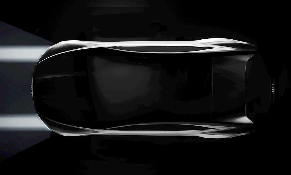 En bil i mörkret med en ljusstråle som lyser på den. (AI text)