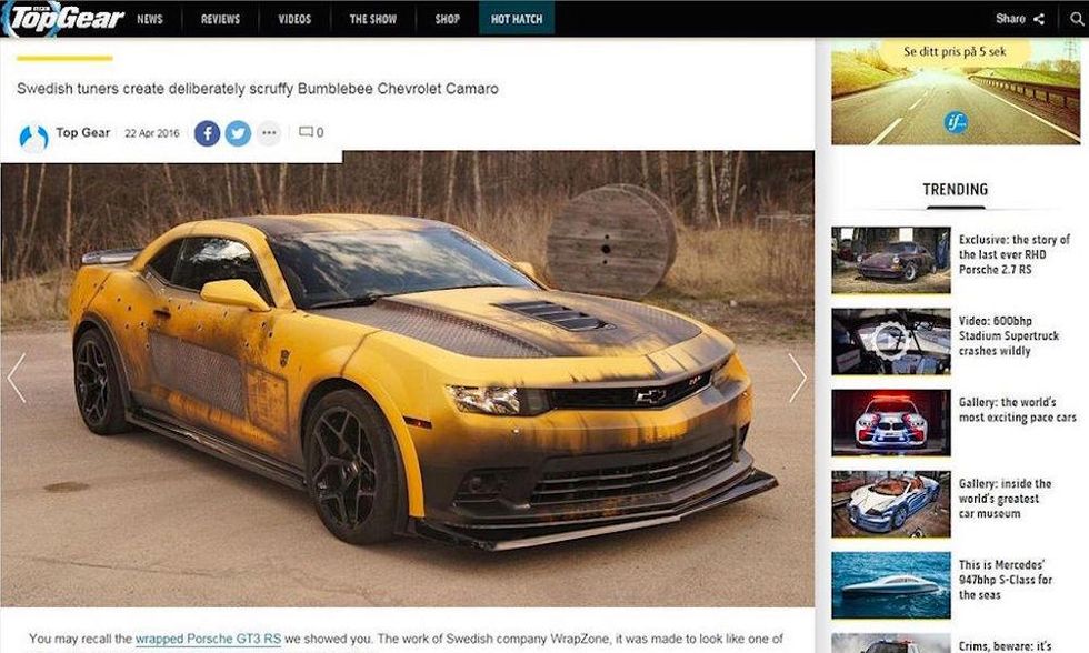 Peders Camaro visas på Top Gears hemsida
