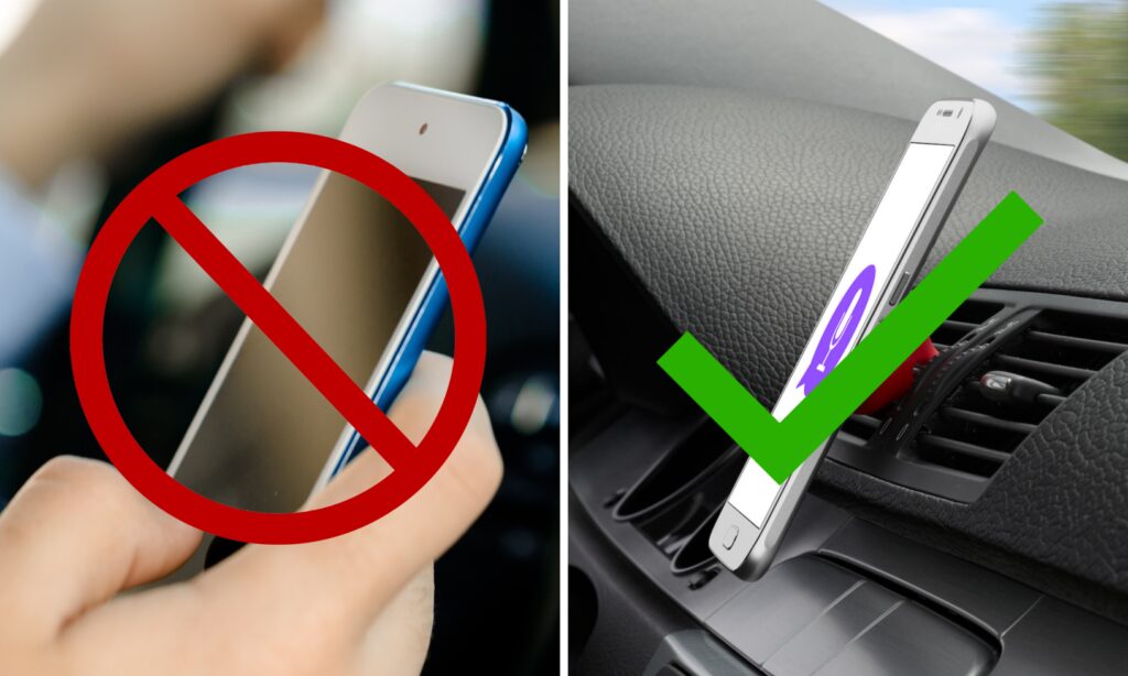 En bil med en telefon i luftintaget (AI text)