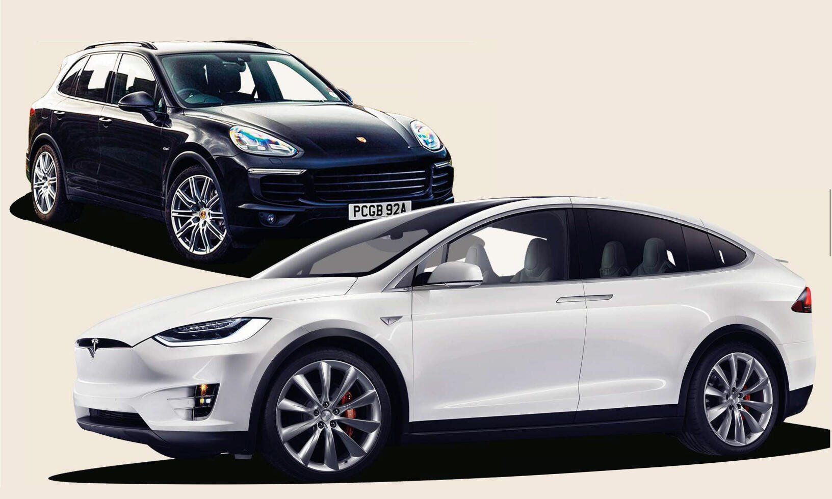 En Tesla Model X och en Tesla Model S (AI text)
