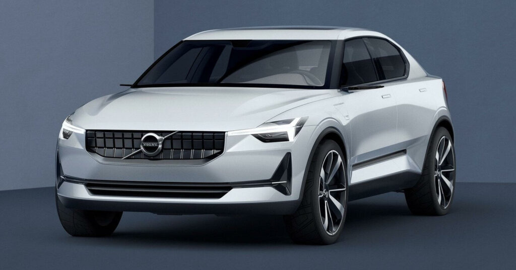 Volvo XC90-koncept SUV på vit bakgrund (AI text)