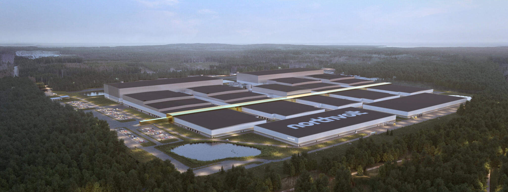 En avbildning av en fabrik i skogen. (AI text)