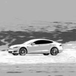 Tesla Model S på snön (AI text)