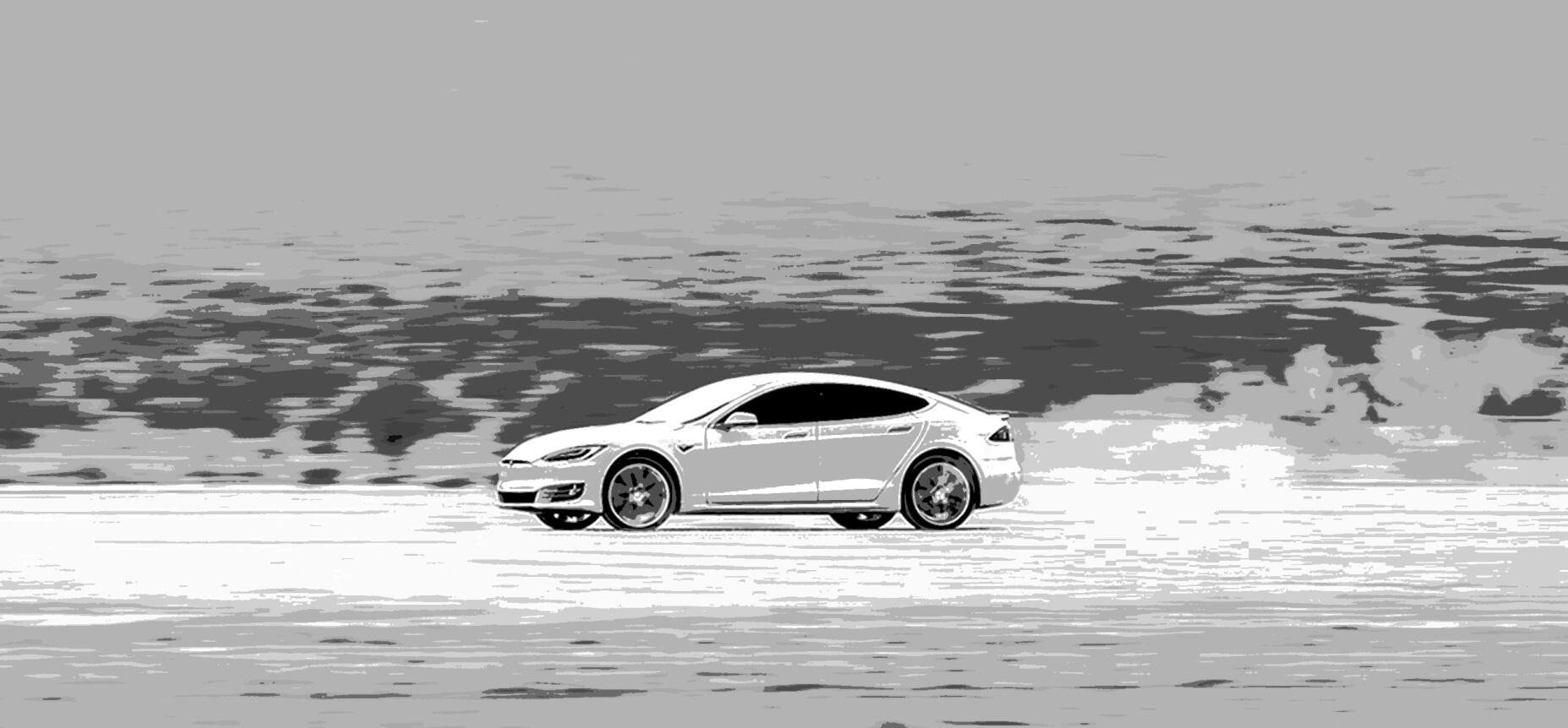 Tesla Model S på snön (AI text)