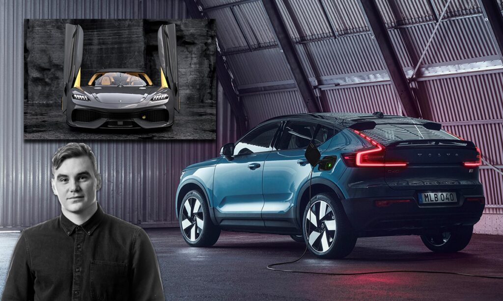 En man står bredvid en bil i en garage. (AI text)