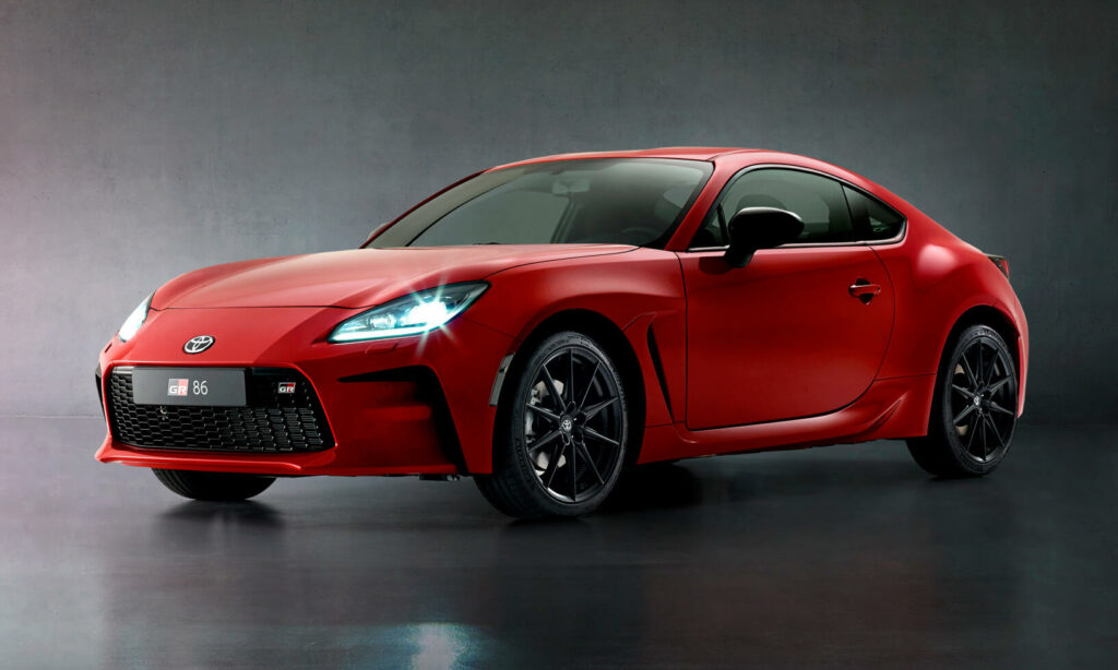 den nya Toyota 86-sportvagnen i en mörk rum (AI text)