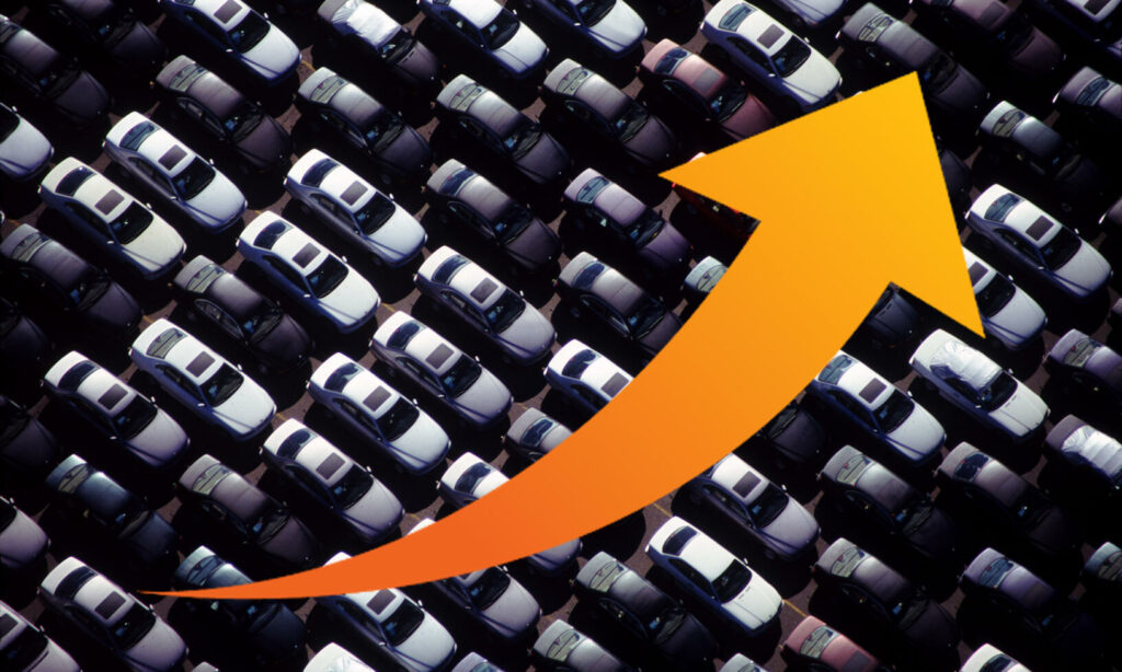 En bilstation med en pil som pekar uppåt. (AI text)