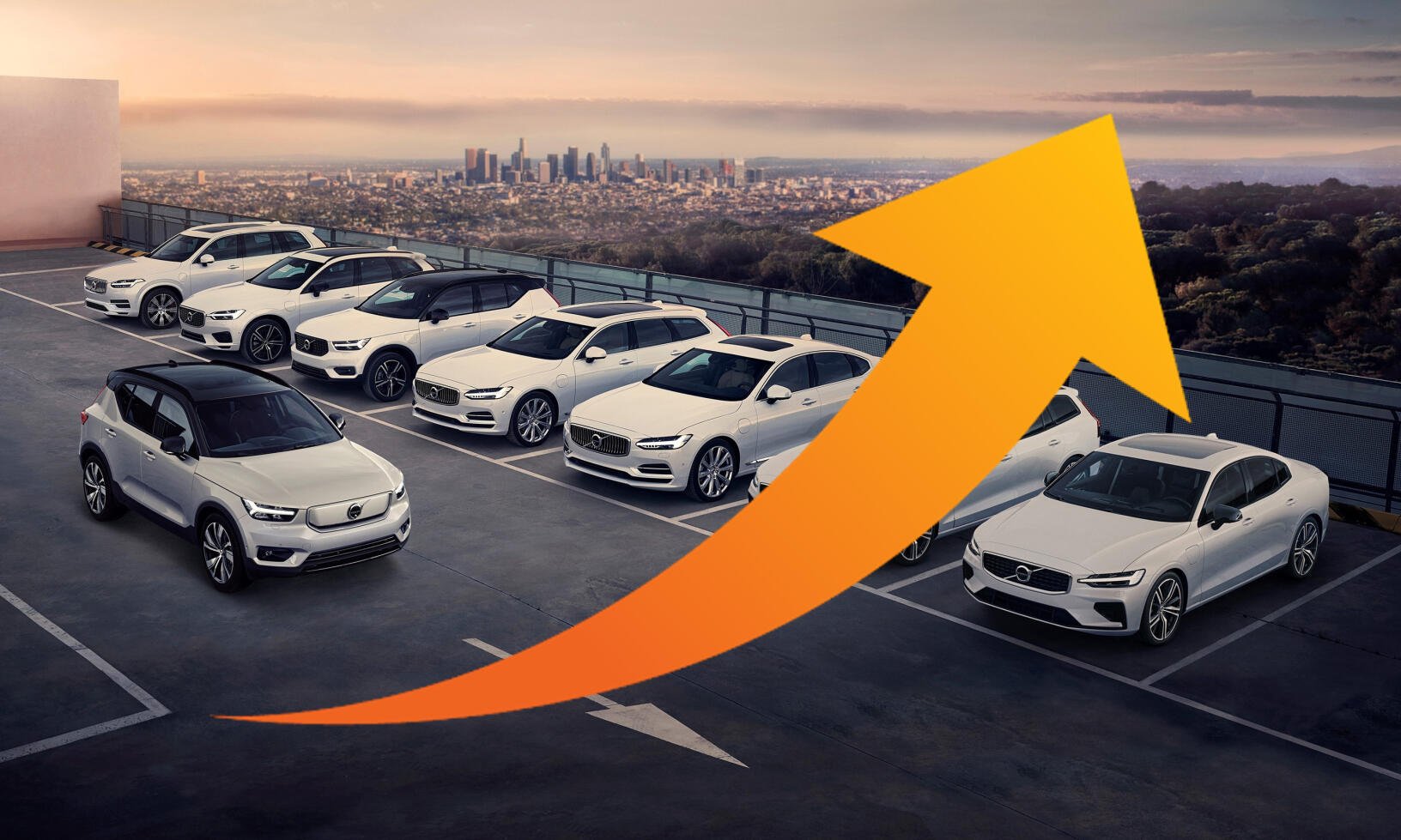 En bilställning med en skylt som säger "Framtiden för bilarna". (AI text)