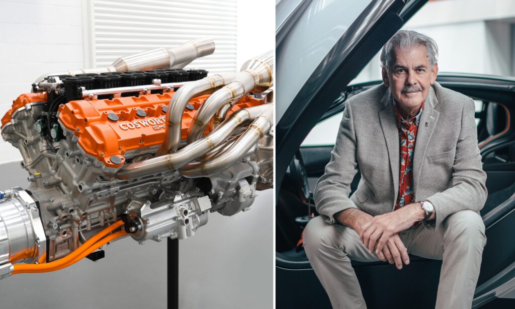 En man sitter i en bil med en McLaren-motor. (AI text)