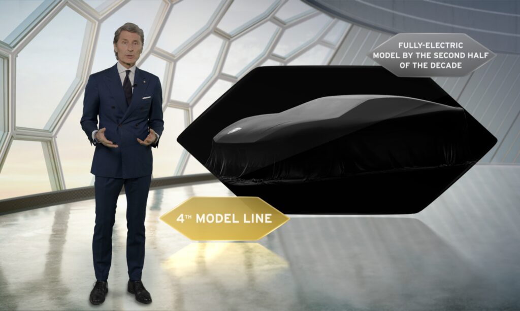 Det här är allt Lamborghini vill visa av sin kommande elbil, som kan få fyra dörrar.