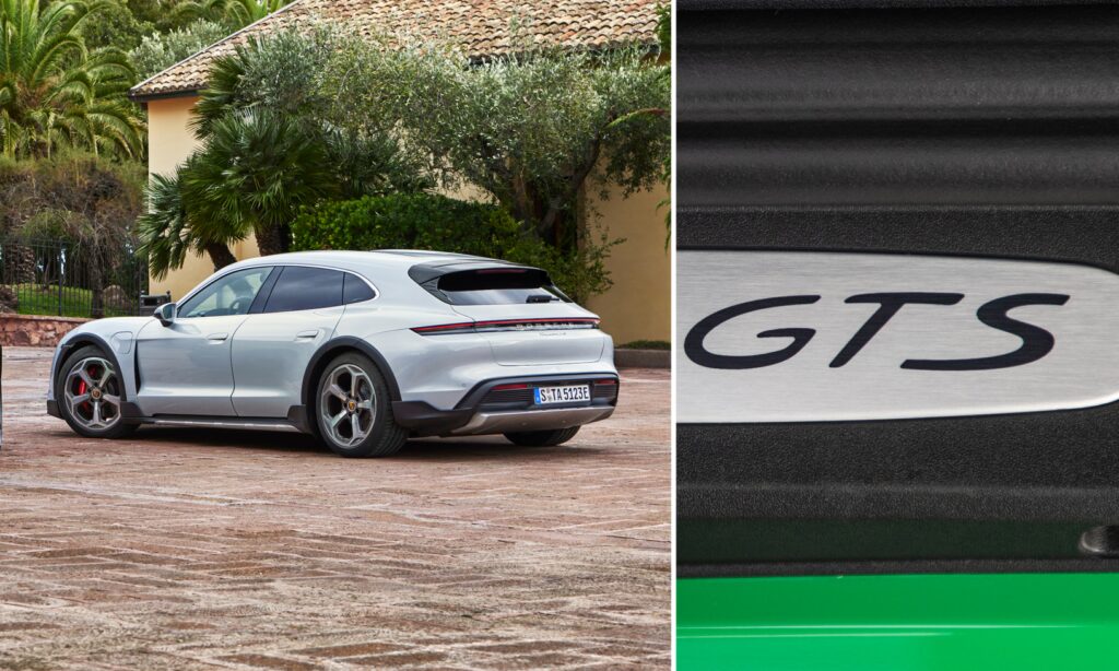 Taycan Cross Tursmo har höjd markfrigång plus skärmbreddare och stänkskydd i plast. Sport Turismo väntas bli lägre och sakna plastdetaljerna. Den väntas också komma med bakhjulsdrift längre fram.