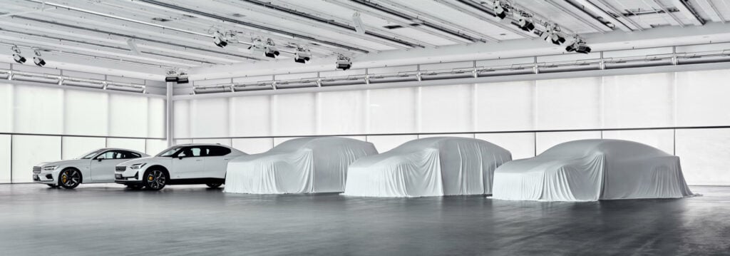 Polestars nuvarande och kommande modeller, uppradade från 1 till 5.