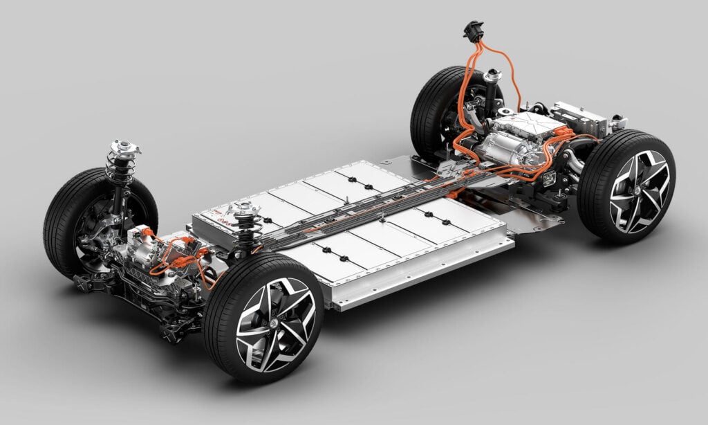 En bil med en batteripack på sidan. (AI text)
