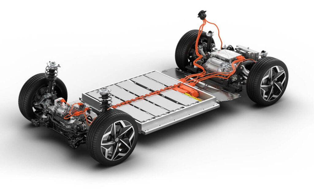 En bil med en batteripack på taket. (AI text)