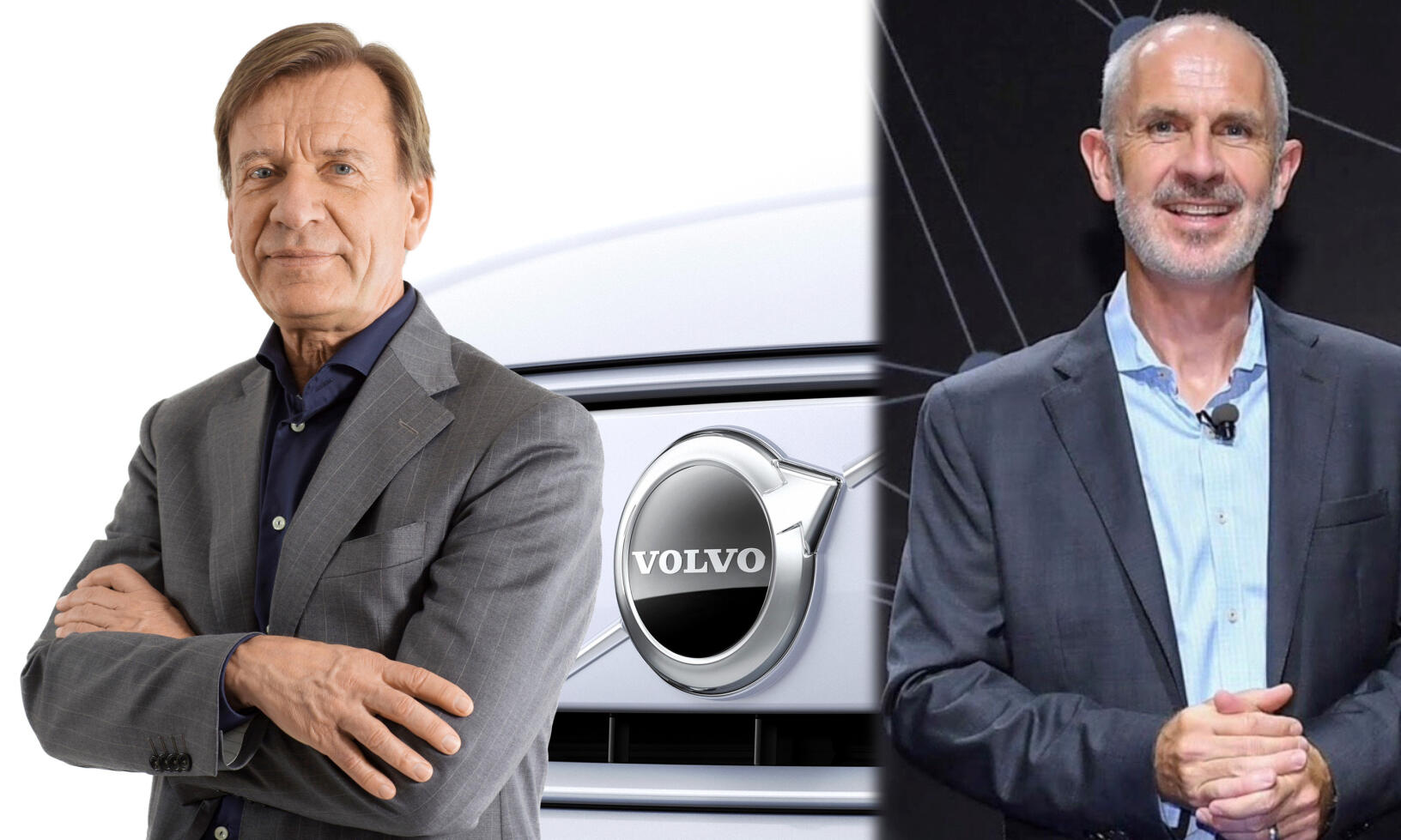 Personer poserar tillsammans med en Volvo-bil. (AI text)