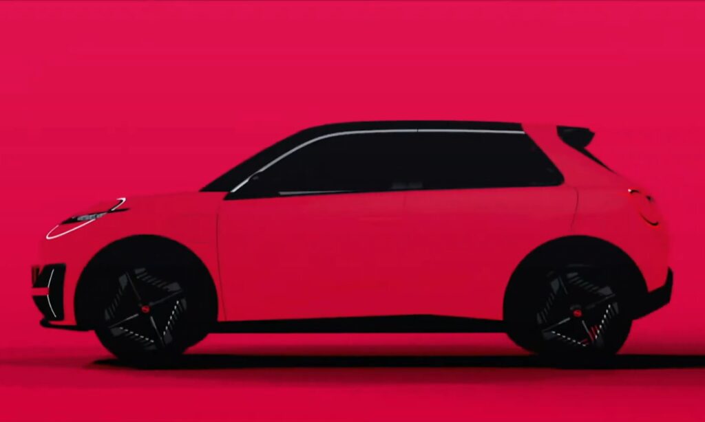 En rendering av den nya eldrivna småbilen som visades under Renault-Nissan-Mitsubishi-alliansens strategipresentation.