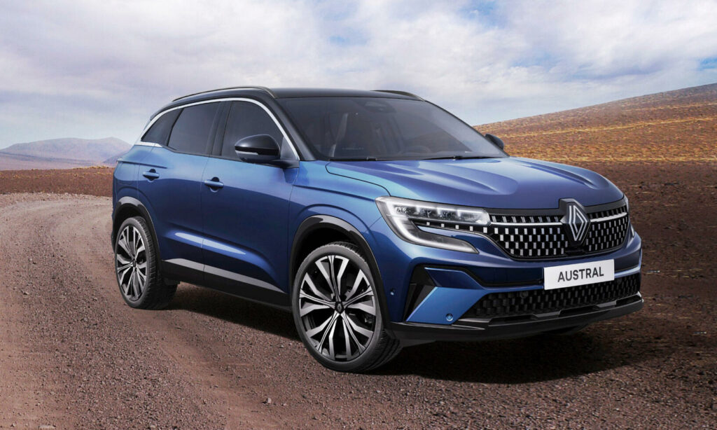 En blå SUV kör nerför en grusväg. (AI text)