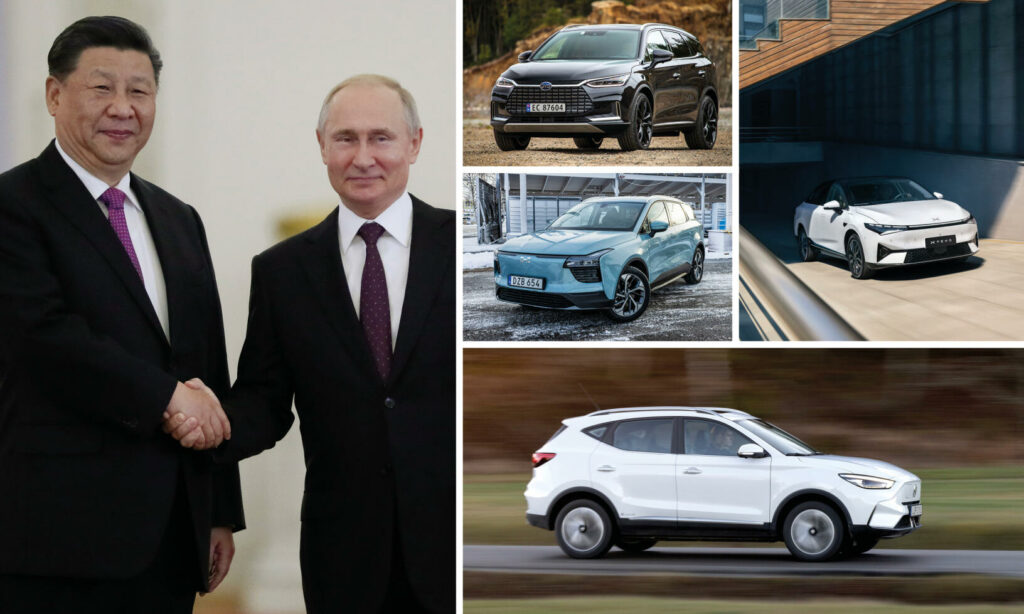 Till vänster: (Arkivfoto) Kinas ledare Xi Jinping skakar hand med Rysslands president Vladimir Putin under ett möte i Moskva 2019. Till höger: XPeng, Aiways, BYD och MG är bilmärkena som svenskarna ratar mest.
