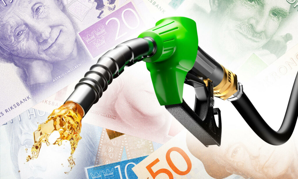 en bensinpump med en grönt pip och en grönt sedel (AI text)