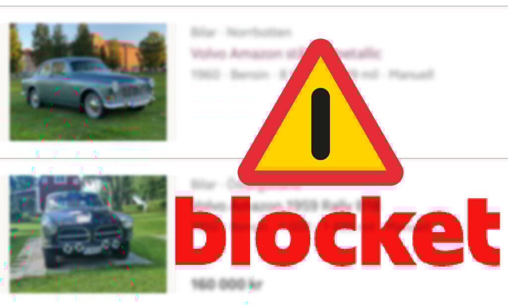 En bil med orden Blockt på den. (AI text)