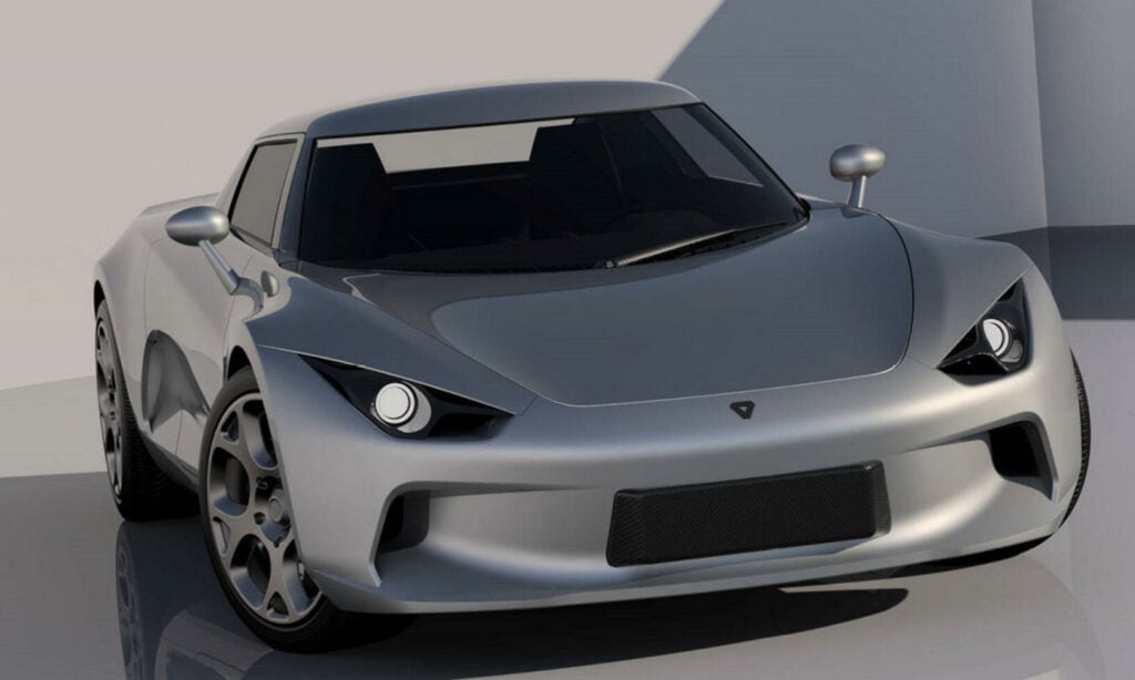 En futuristisk sportbil i en vit rummet. (AI text)