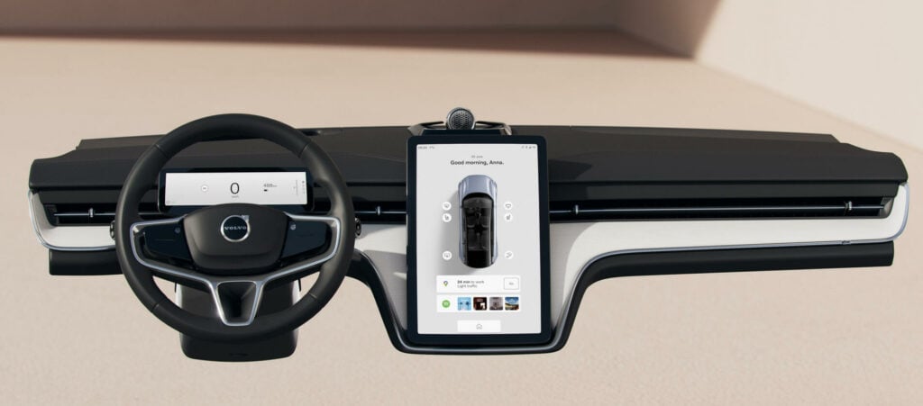 En bil med ratt och instrumentbräda. (AI text)