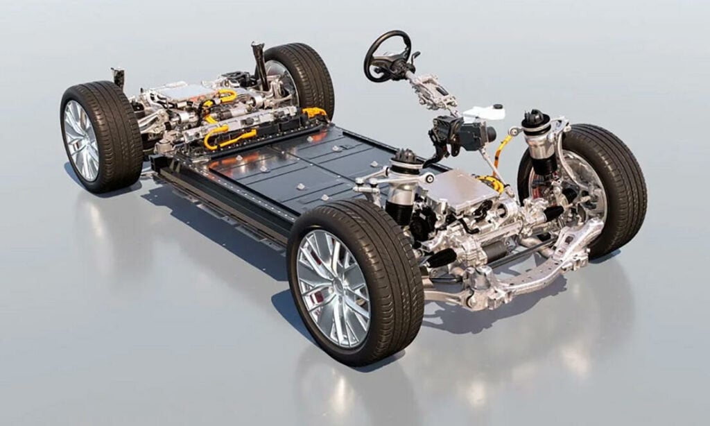 Porsche Macan EV bygger på VAG:s nya elbilsplattform Premium Platform Electric (PPE), som Porsche och Audi utvecklat tillsammans.