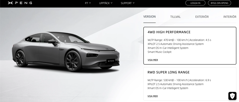 Kinesiska Xpeng snart i Sverige – elsedanen P7 först ut